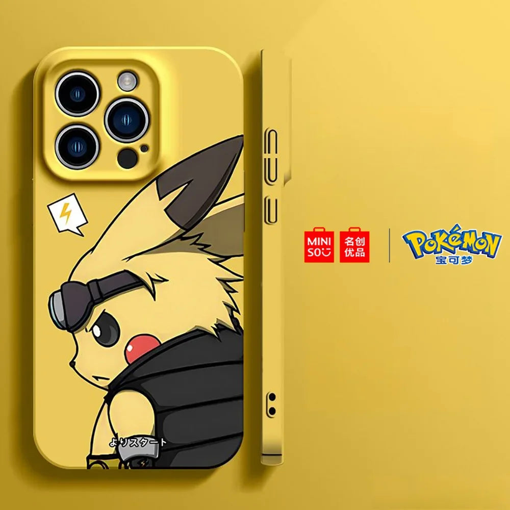 Miniso Pokemon Collaboration Pikachu Gengar Phone Case For iPhone 15 14 13 11 12 16 Pro Max Plus Stiff Hard Phone Case