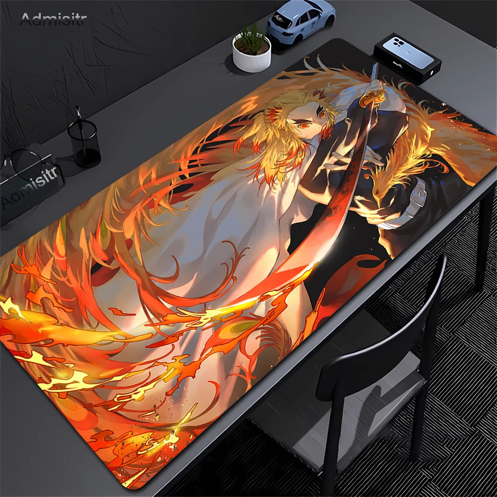 Mouse Pad Gaming Laptops Keyboard Mat Xxl Pc Desk Protector Deskmat Gamer Mats Anime Demon Slayers Rengoku Kyoujurou Pc Mousepad