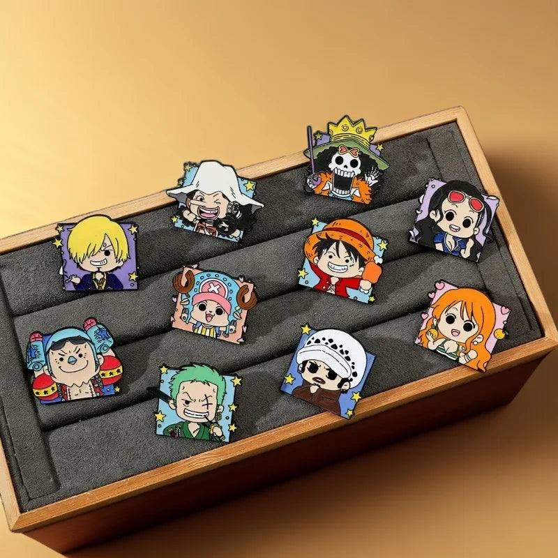 One Piece Cartoon Broochs Cap Luffy Zoro Sanji Anime Action Figures Q Figurals Toys Badges Merchandise Decoration Children Gifts