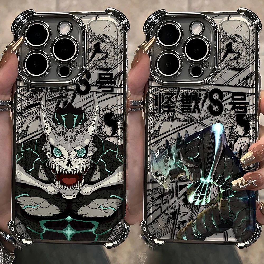 Plating Case For Kaiju No 8 Kafka iPhone 16 15 14 13 12 11 Pro Max X XR XSMax 7 8 6 Plus Anti-Fall Airabag Back Cover