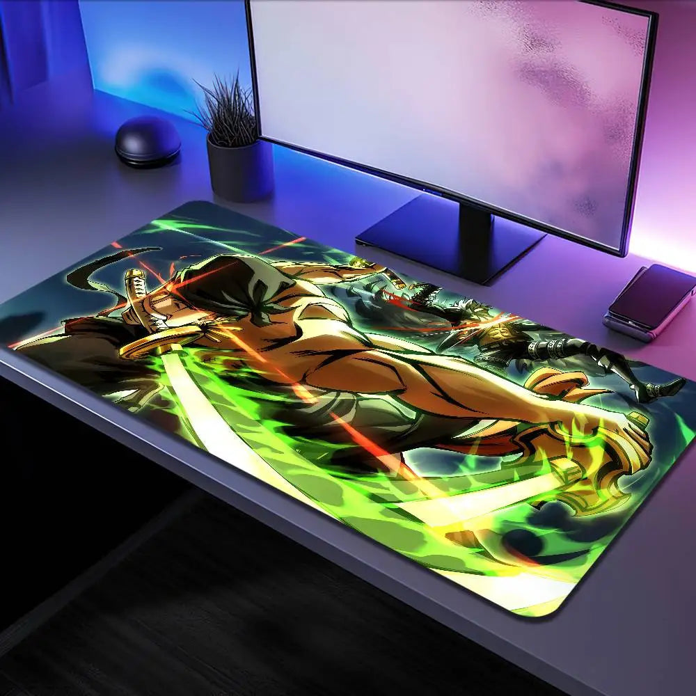 ONE PIECE Roronoa Zoro Anime Mousepad Large Desk Mat Keyboard Ergonomic Office Rubber PC Non-slip Anti-fray Home Custom Game
