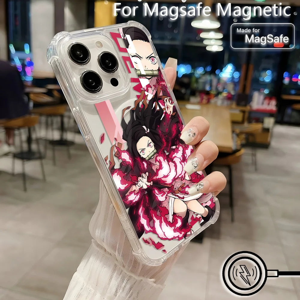 Anime Demons Slayers Magsafe Magnetic Phone Case for iPhone 16 15 14 13 12 11 8 7 Plus Mini Pro Max X XR Clear Anti Fall Cover