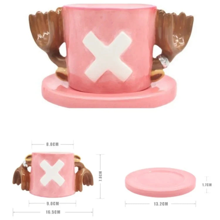 Anime Design Coffee Cup Luffy Eiss Sabo Creative Three Brothers Hat Shaped Ceramics Coffee Cup and Saucer Child's Birthday Gift