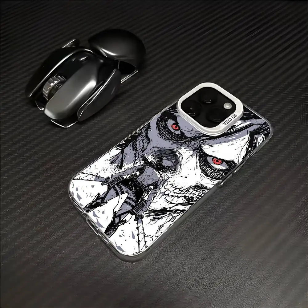Luxury Hot Anime Attack On Titan Phone Case For IPhone 17 Air 16 15 14 13 12 11 Pro Max Plus Color Shockproof Back Silver Cove