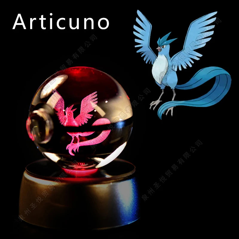 Pokemon Crystal Ball 3D Pikachu Gengar Mewtwo Night Light Lamp Pokeball 3D Glass Pokemon Crystal Ball Statue Kids Birthday Gift