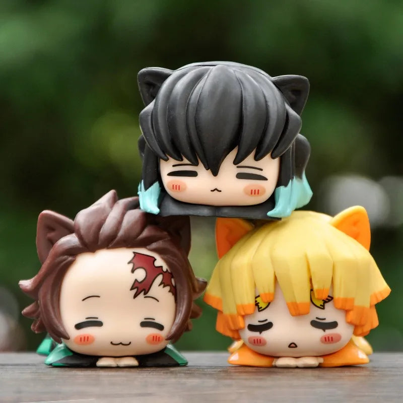 Demon Slayer Lying Down Statues Cartoon Tanjiro Nezuko Yuzuki Miho Figurines Kawaii Action Figures Home Decoration Anime Gifts