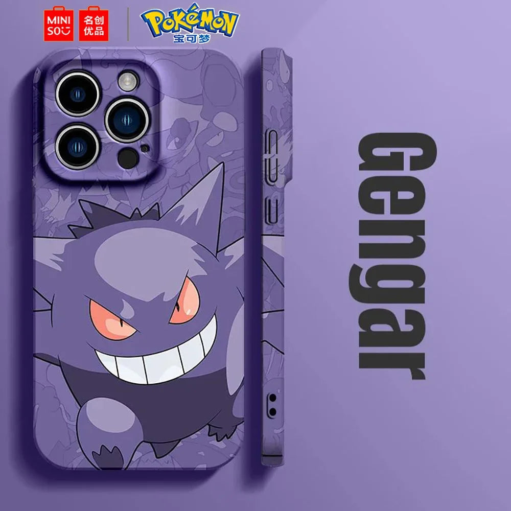 Miniso Pokemon Collaboration Pikachu Gengar Phone Case For iPhone 15 14 13 11 12 16 Pro Max Plus Stiff Hard Phone Case