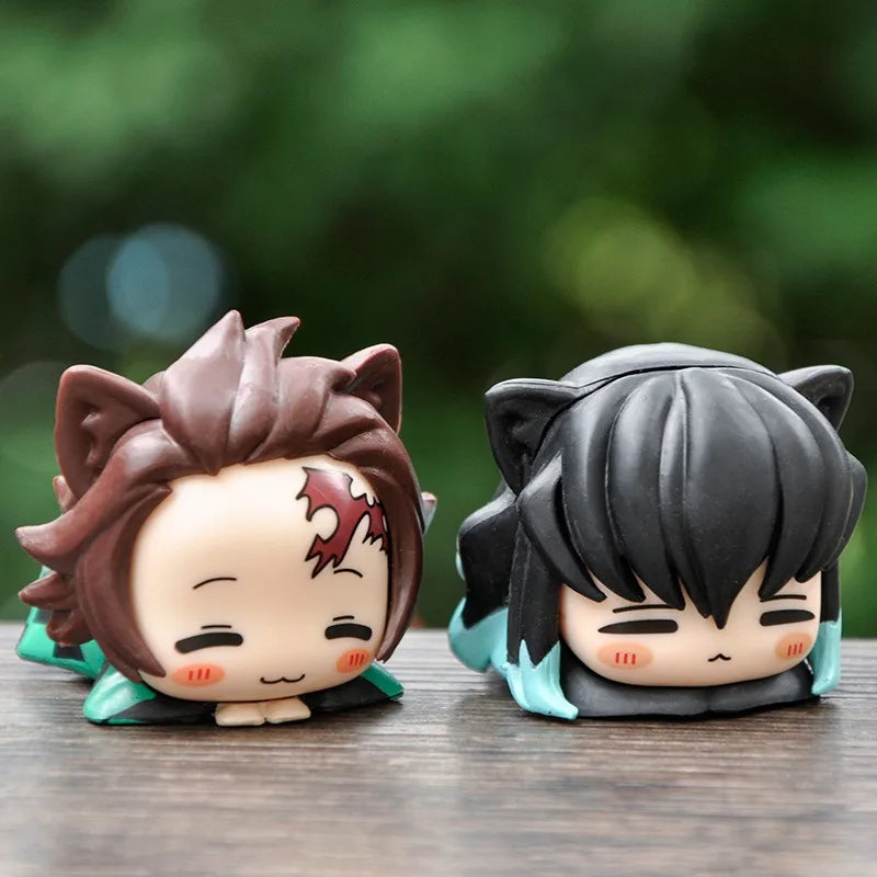 Demon Slayer Lying Down Statues Cartoon Tanjiro Nezuko Yuzuki Miho Figurines Kawaii Action Figures Home Decoration Anime Gifts