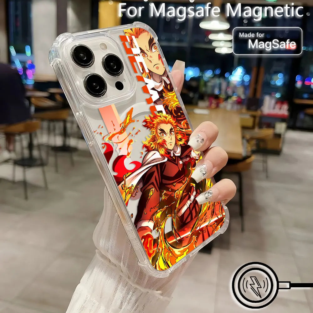 Anime Demons Slayers Magsafe Magnetic Phone Case for iPhone 16 15 14 13 12 11 8 7 Plus Mini Pro Max X XR Clear Anti Fall Cover