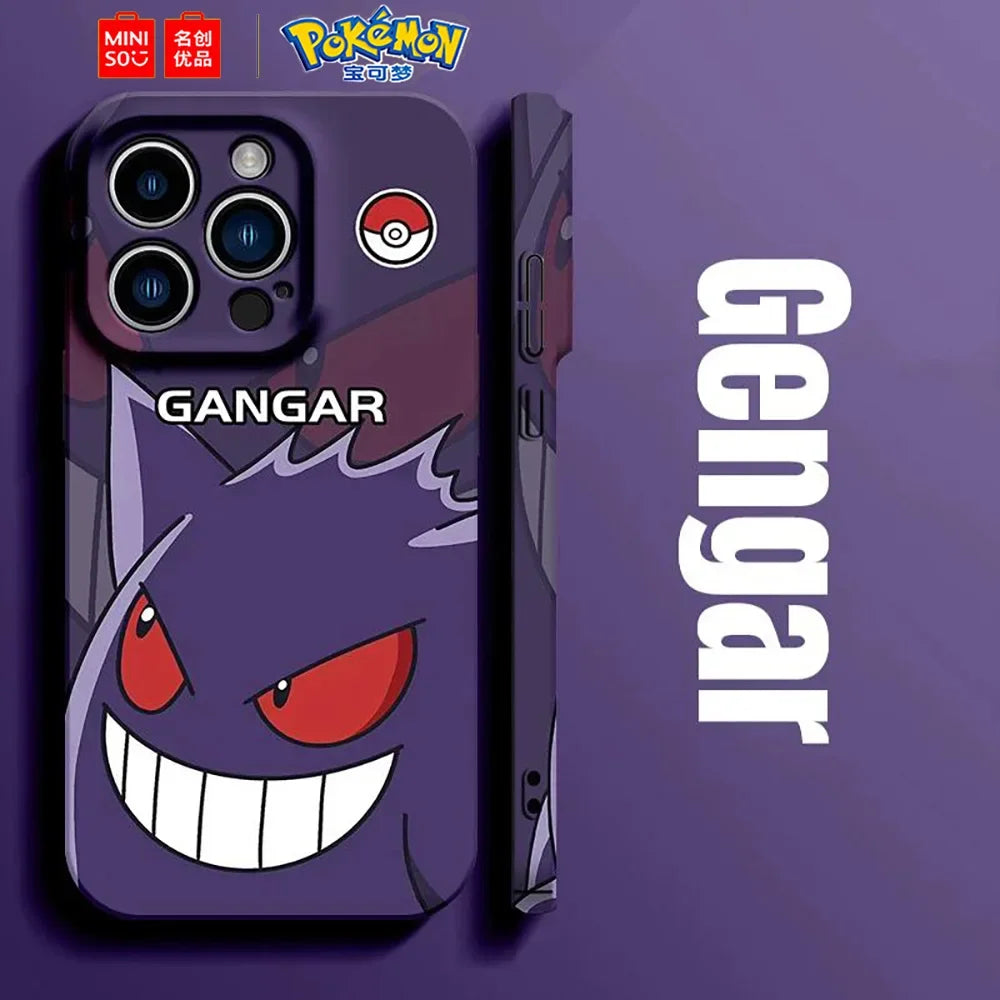 Miniso Pokemon Collaboration Pikachu Gengar Phone Case For iPhone 15 14 13 11 12 16 Pro Max Plus Stiff Hard Phone Case