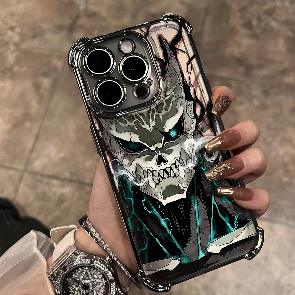 Plating Case For Kaiju No 8 Kafka iPhone 16 15 14 13 12 11 Pro Max X XR XSMax 7 8 6 Plus Anti-Fall Airabag Back Cover