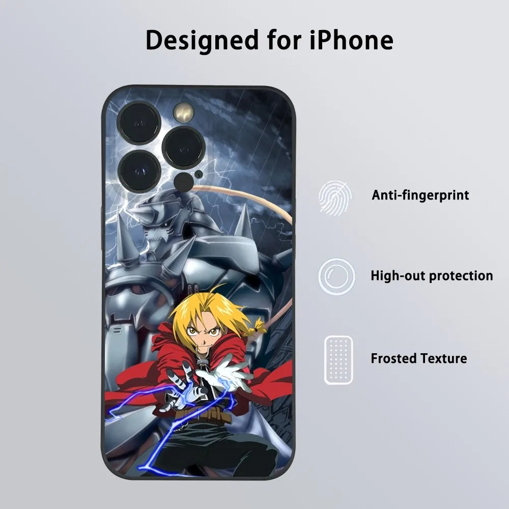 F-Fullmetal A-Alchemist Anime Phone Case For iPhone 15 14 13 12 11 Pro Xs Max Mini XR X 7 8 Plus Black Frosted Soft Shell Funda