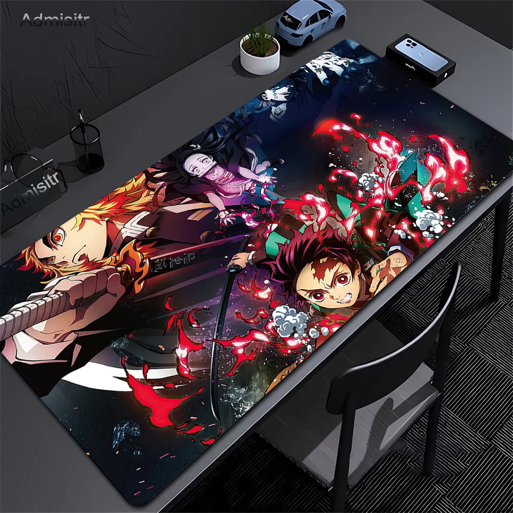 Large Mouse Pad Demon Slayer Nezuko Cute Anime Mousepads Kawaii Table Mats Office Accessories Deskmat Rubbe Lockedge Mouse Mat