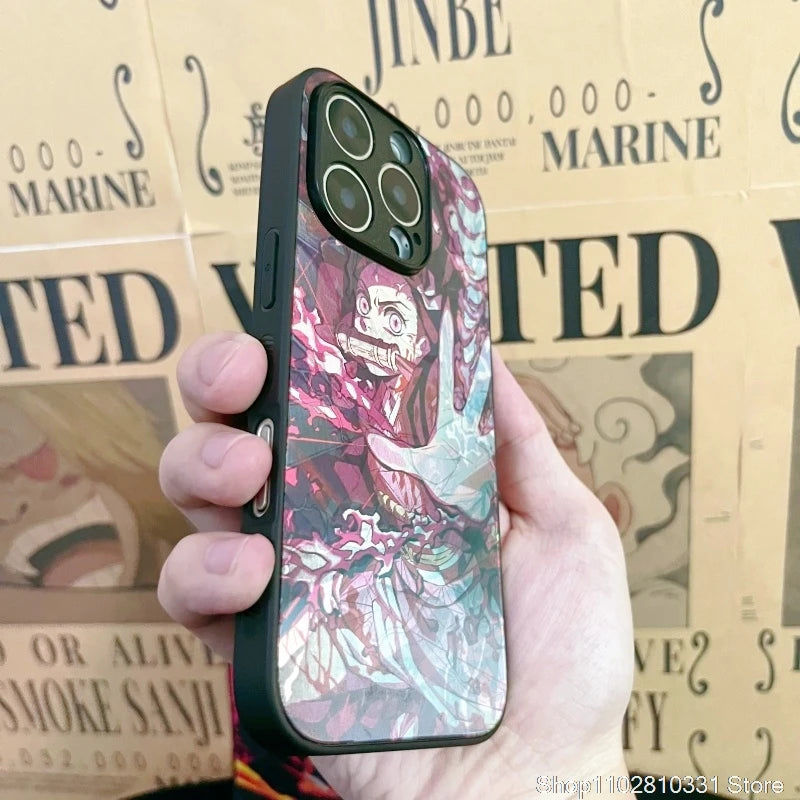 3D Grating Card Demon Slayer Tanjirou Phone Case for iPhone 11 12 13 14 15 16 17 Pro Max Plus Mini Air Zenitsu Nezuko Back Cover