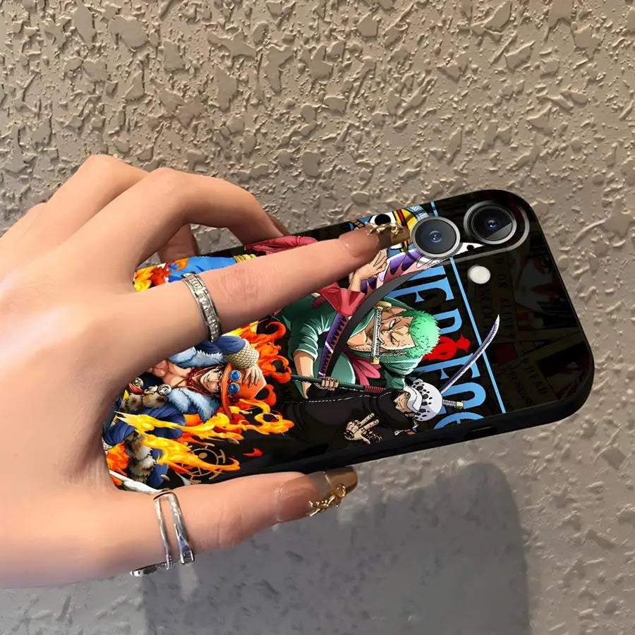 One Piece Zoro Luffy Portgas D Ace Black Soft Phone Cover Case for iPhone 15 16 14 Plus 13 12 11 17 Pro Max XR XS 17Air 7 8