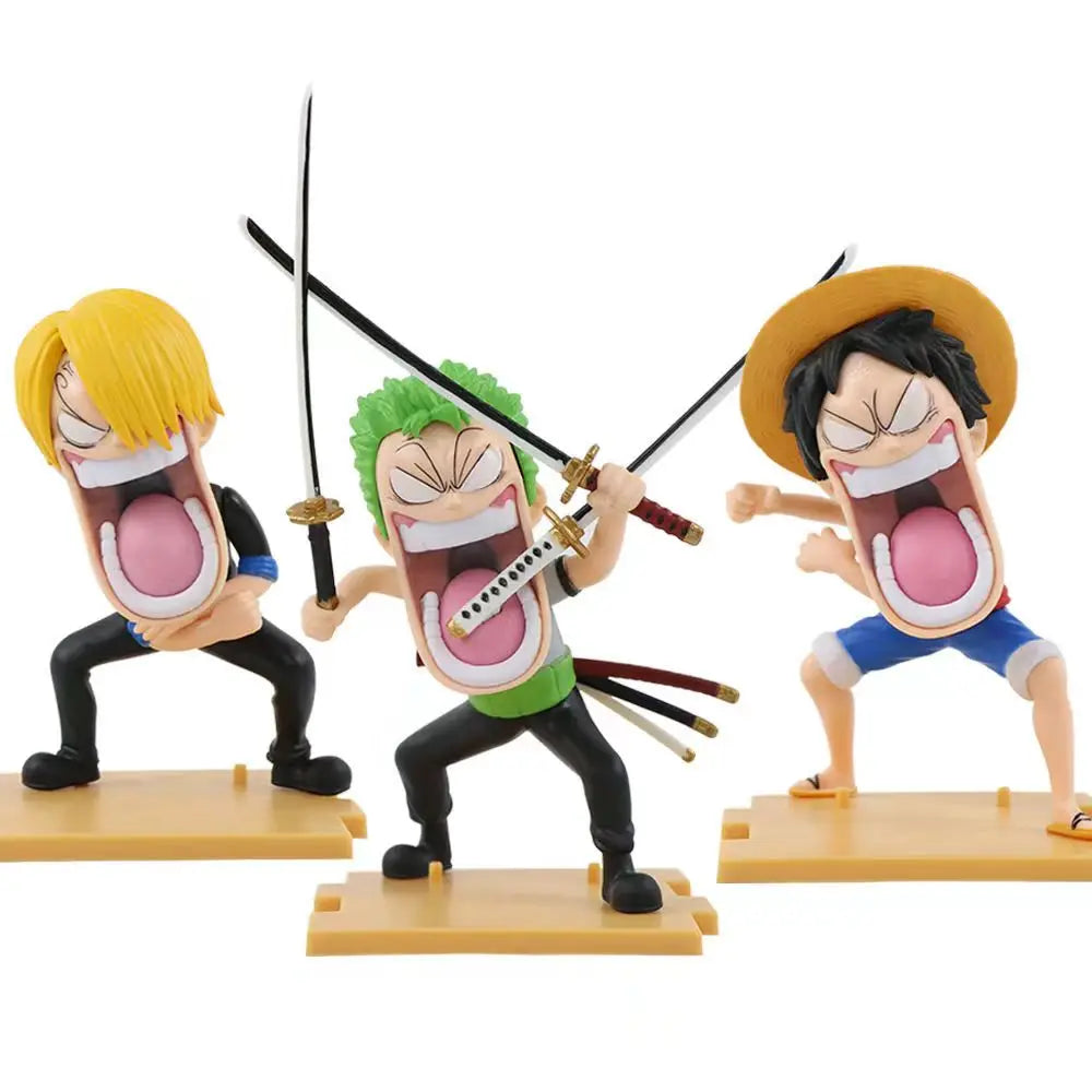 15cm Animation One Piece Luffy Figures Sanji Monkey D Luffy Roronoa Zoro Action Figure The Hungry Trio PVC Anime Model Toys