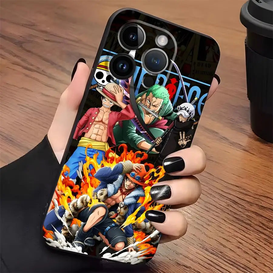 One Piece Zoro Luffy Portgas D Ace Black Soft Phone Cover Case for iPhone 15 16 14 Plus 13 12 11 17 Pro Max XR XS 17Air 7 8