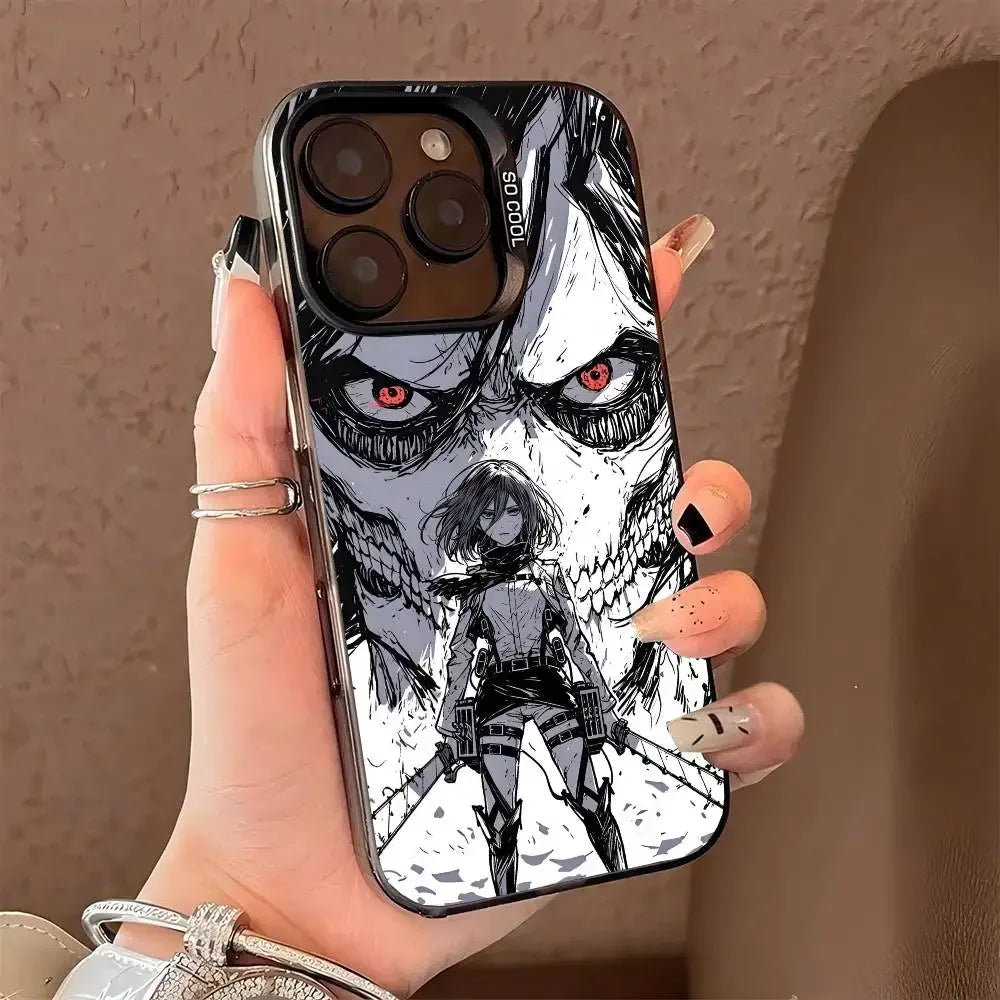 Luxury Hot Anime Attack On Titan Phone Case For IPhone 17 Air 16 15 14 13 12 11 Pro Max Plus Color Shockproof Back Silver Cove