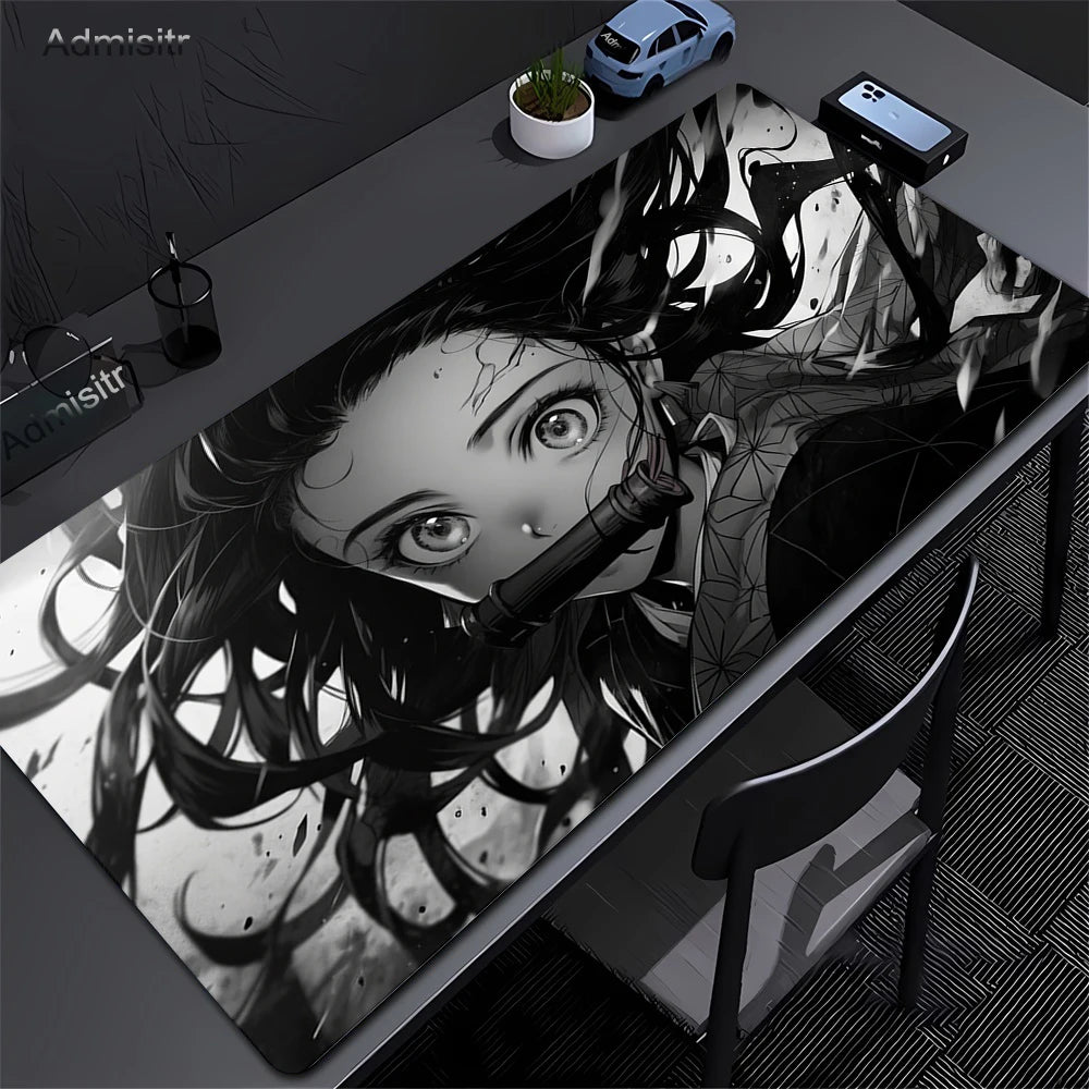 Large Mouse Pad Demon Slayer Nezuko Cute Anime Mousepads Kawaii Table Mats Office Accessories Deskmat Rubbe Lockedge Mouse Mat