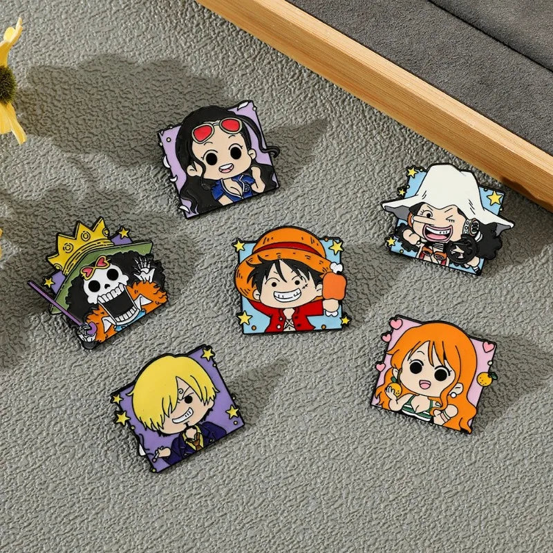 One Piece Cartoon Broochs Cap Luffy Zoro Sanji Anime Action Figures Q Figurals Toys Badges Merchandise Decoration Children Gifts