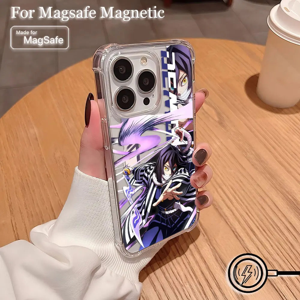 Anime Demons Slayers Magsafe Magnetic Phone Case for iPhone 16 15 14 13 12 11 8 7 Plus Mini Pro Max X XR Clear Anti Fall Cover
