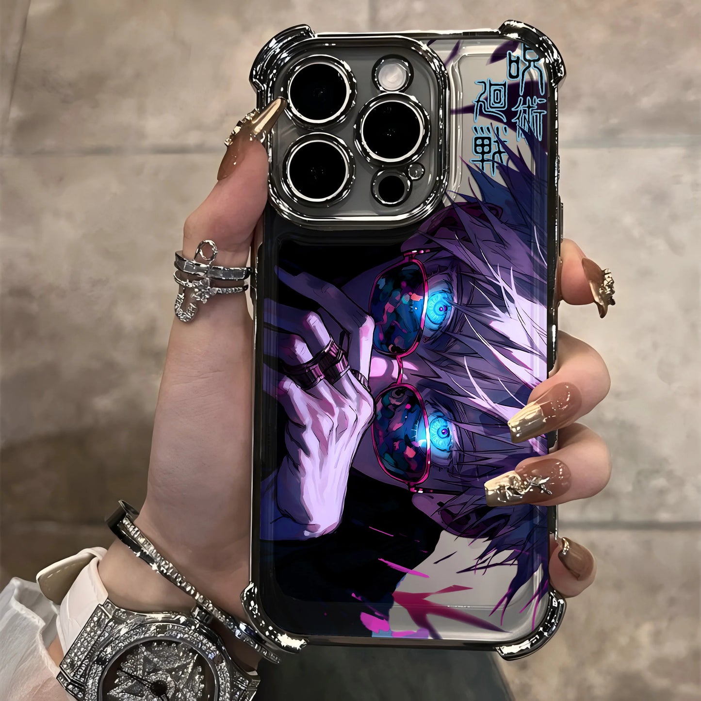 Anime Jujutsus Kaisens Gojo Plating Case for IPhone 16 15 14 13 12 11 Pro Max X XR XSMax 7 8 6 Plus Anti-Fall Airabag Back Cover