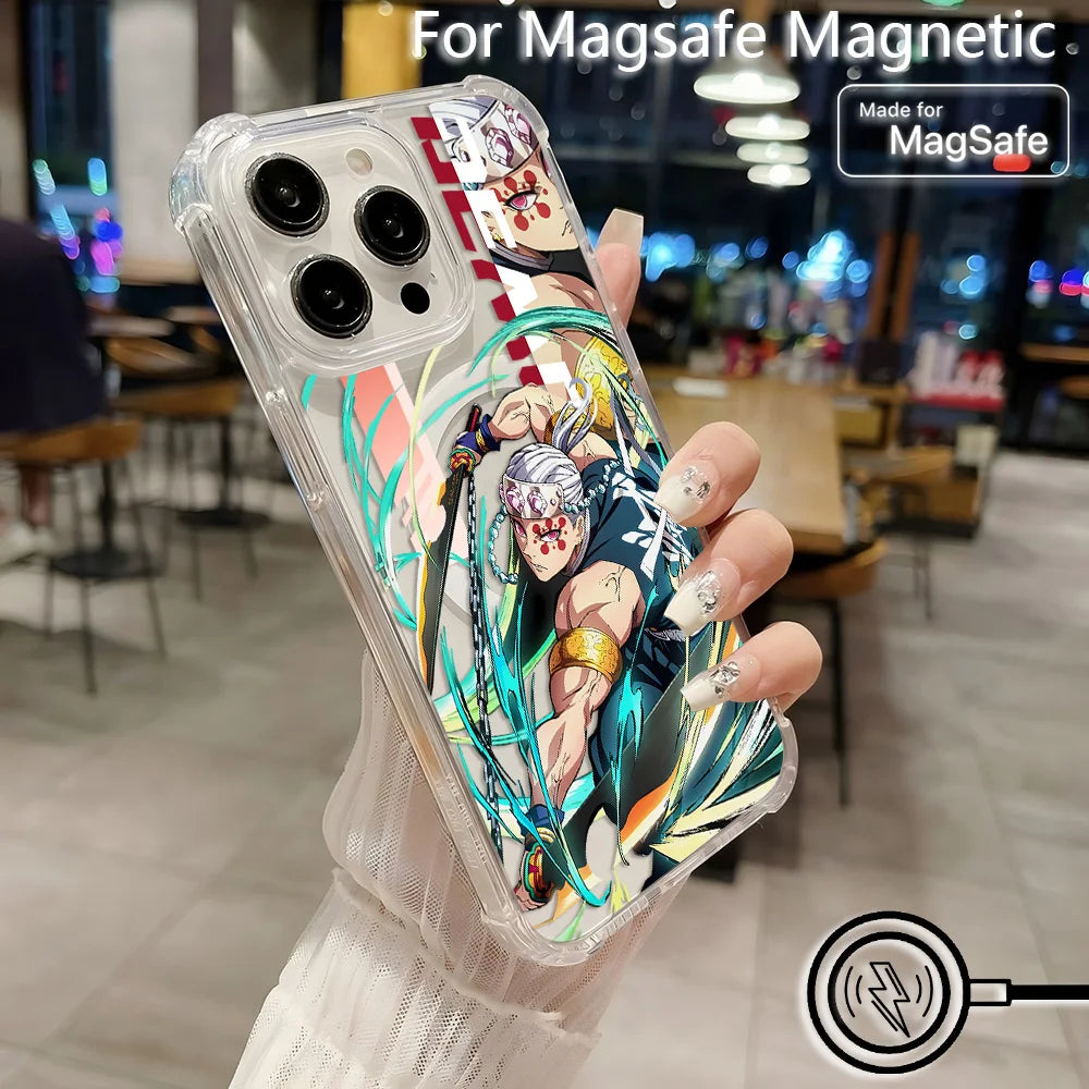 Anime Demons Slayers Magsafe Magnetic Phone Case for iPhone 16 15 14 13 12 11 8 7 Plus Mini Pro Max X XR Clear Anti Fall Cover
