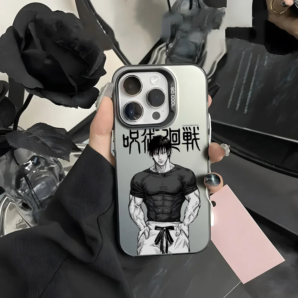 J-Jujutsu Toji Kaisen F-Fushiguro Phone Case for IPhone 16 15 14 13 12 11 Pro Max Independent Metal Button Silver Shell