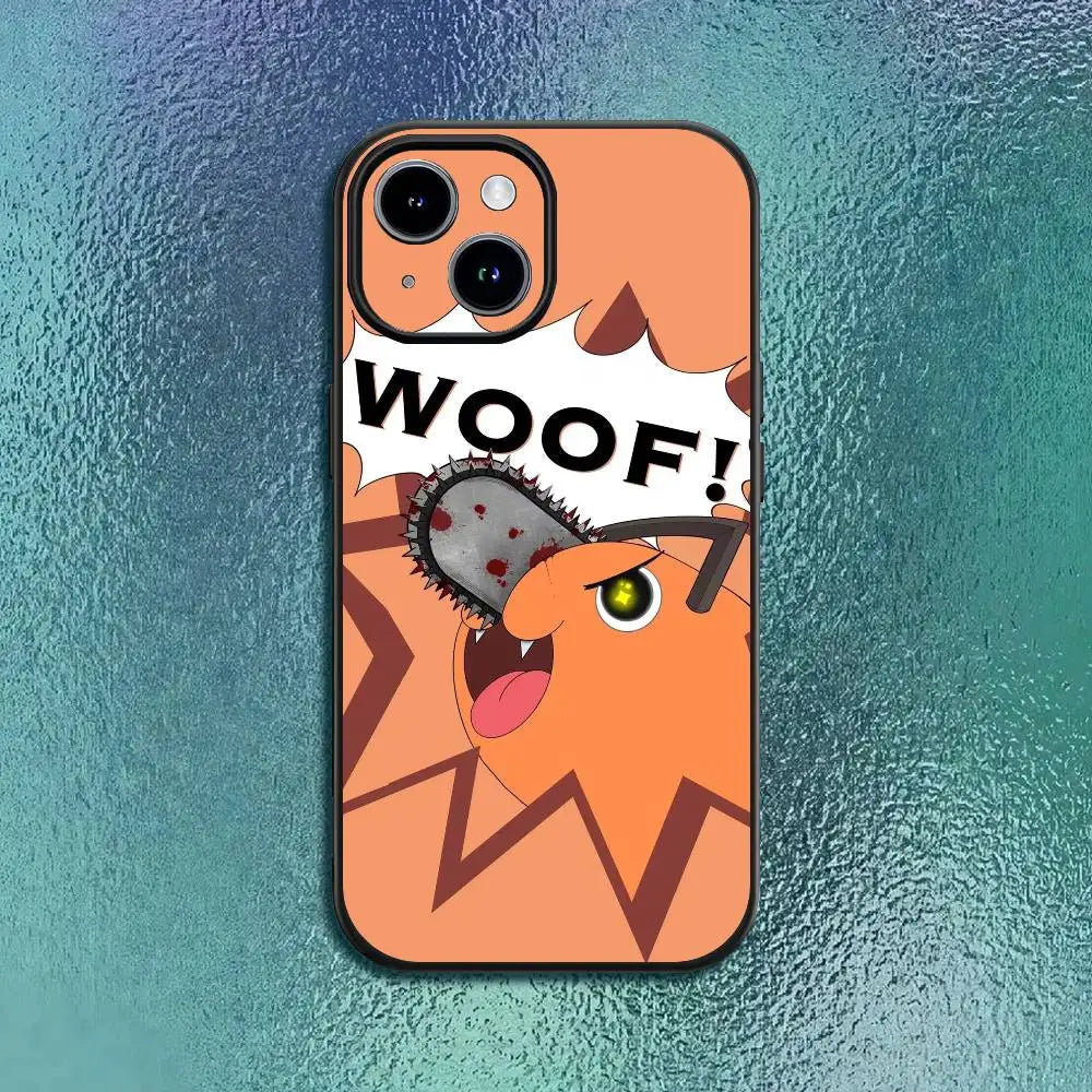 Chainsaw Man P-Pochita Phone Case For 11 12 13 14 15 16Pro Max mini Plus Classic black soft shell