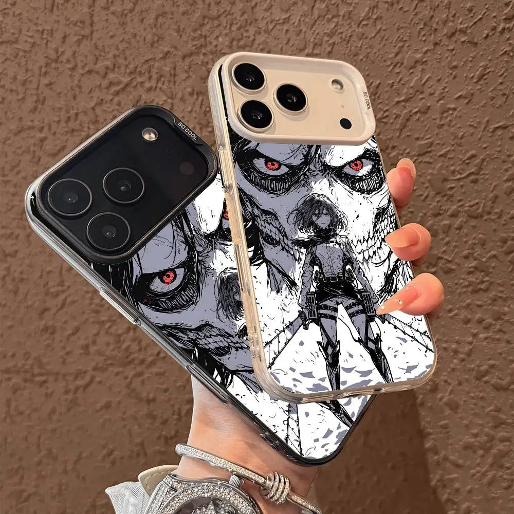 Luxury Hot Anime Attack On Titan Phone Case For IPhone 17 Air 16 15 14 13 12 11 Pro Max Plus Color Shockproof Back Silver Cove