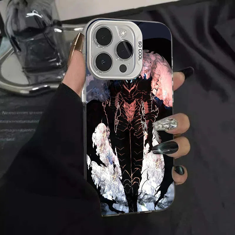 1PC Solo Leveling Cool Anime Phone Case Phone Case IMD color silver shell For iPhone 16 15 14 13 12 11 Pro Max Plus