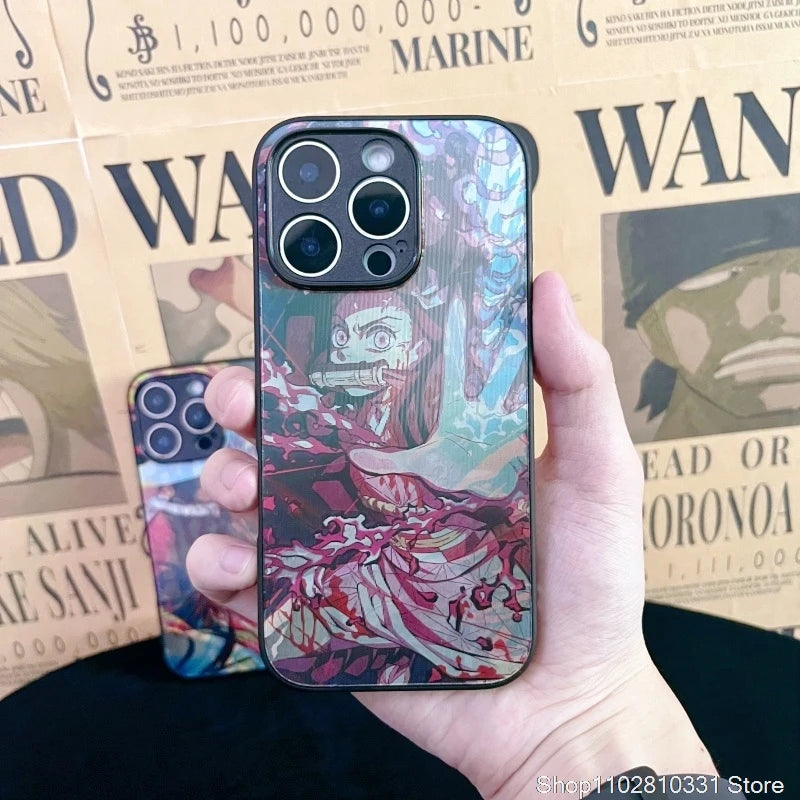 3D Grating Card Demon Slayer Tanjirou Phone Case for iPhone 11 12 13 14 15 16 17 Pro Max Plus Mini Air Zenitsu Nezuko Back Cover