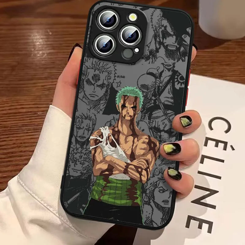 Zoro O-One Piece Cover For Apple iPhone 16 15 14 13 12 11  XR 8 Pro Max Plus Mini Frosted Translucent Phone Case