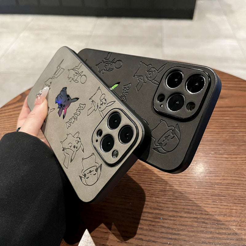 Pocket Monsters Pokemon Pikachu relief laser Leather Phone Case For iPhone 15 14 13 12 11 Pro Xs Max X Xr Xs 7 8 Puls Soft Cover