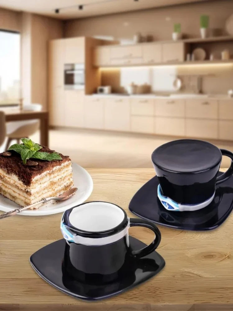 Anime Design Coffee Cup Luffy Eiss Sabo Creative Three Brothers Hat Shaped Ceramics Coffee Cup and Saucer Child's Birthday Gift