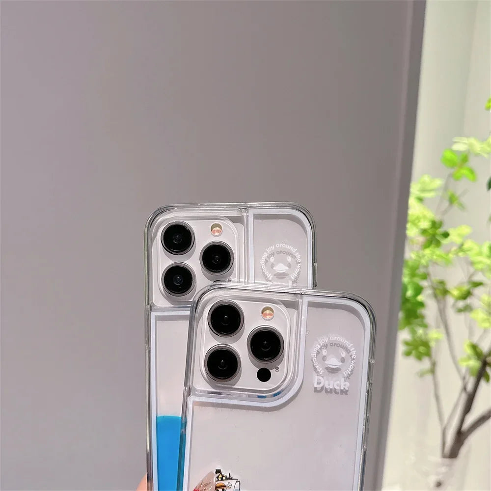 Floating Liquid Quicksand Transparent Soft Case Cover For iPhone 15 Plus 14 12 11 13 Pro MAX Cartoon Pirate Ship Icon Capa Coque