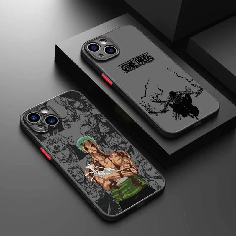 Zoro O-One Piece Cover For Apple iPhone 16 15 14 13 12 11  XR 8 Pro Max Plus Mini Frosted Translucent Phone Case
