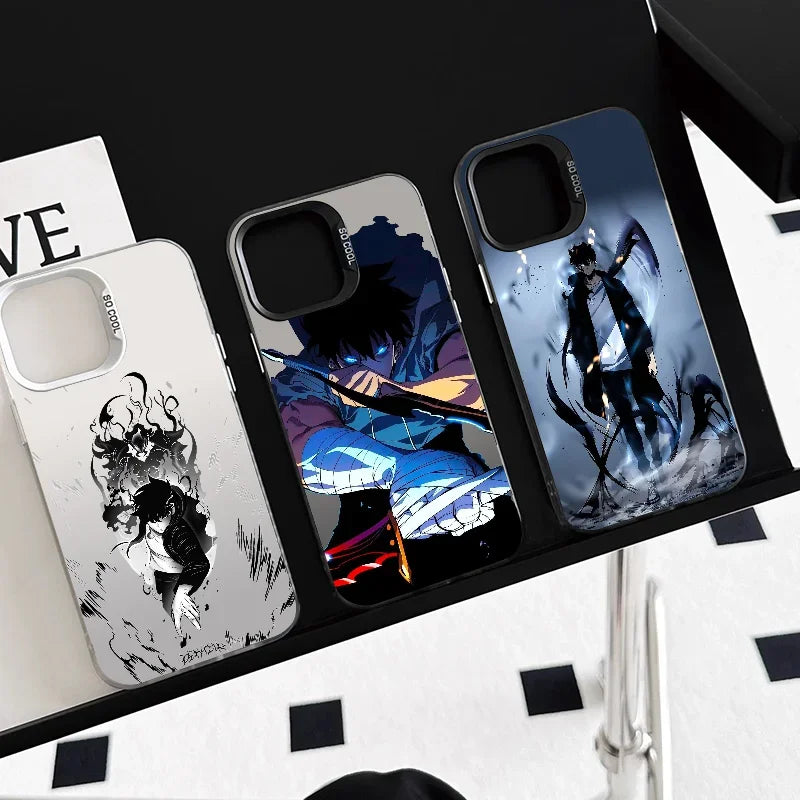 1PC Solo Leveling Cool Anime Phone Case Phone Case IMD color silver shell For iPhone 16 15 14 13 12 11 Pro Max Plus