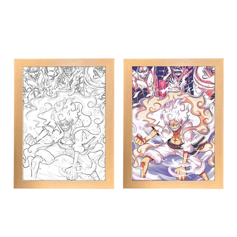 One Piece Creative Photo Frame Night Light Toy Anime Character Luffy Zoro Night Light Bedside Decoration Painting Christmas Gift