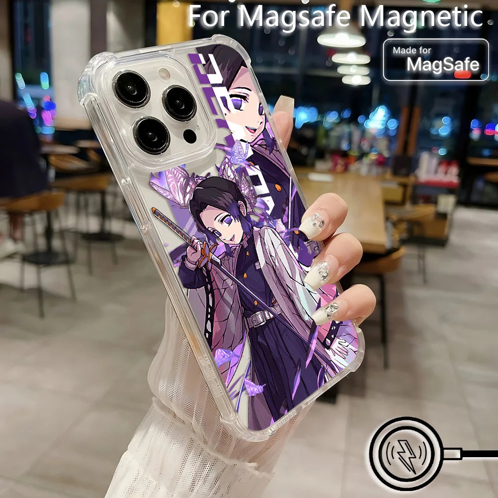 Anime Demons Slayers Magsafe Magnetic Phone Case for iPhone 16 15 14 13 12 11 8 7 Plus Mini Pro Max X XR Clear Anti Fall Cover