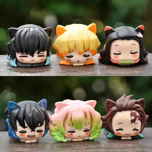 Demon Slayer Lying Down Statues Cartoon Tanjiro Nezuko Yuzuki Miho Figurines Kawaii Action Figures Home Decoration Anime Gifts