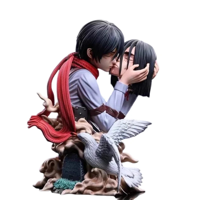 Attack On Titan Anime Figures Eren Jaeger Mikasa Ackerman Action 22CM Statue One Last Kiss Model Collect Desk Decor Toys Gifts
