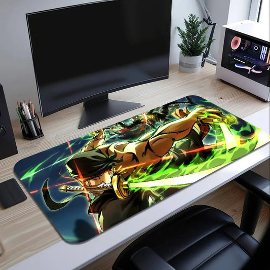 ONE PIECE Roronoa Zoro Anime Mousepad Large Desk Mat Keyboard Ergonomic Office Rubber PC Non-slip Anti-fray Home Custom Game