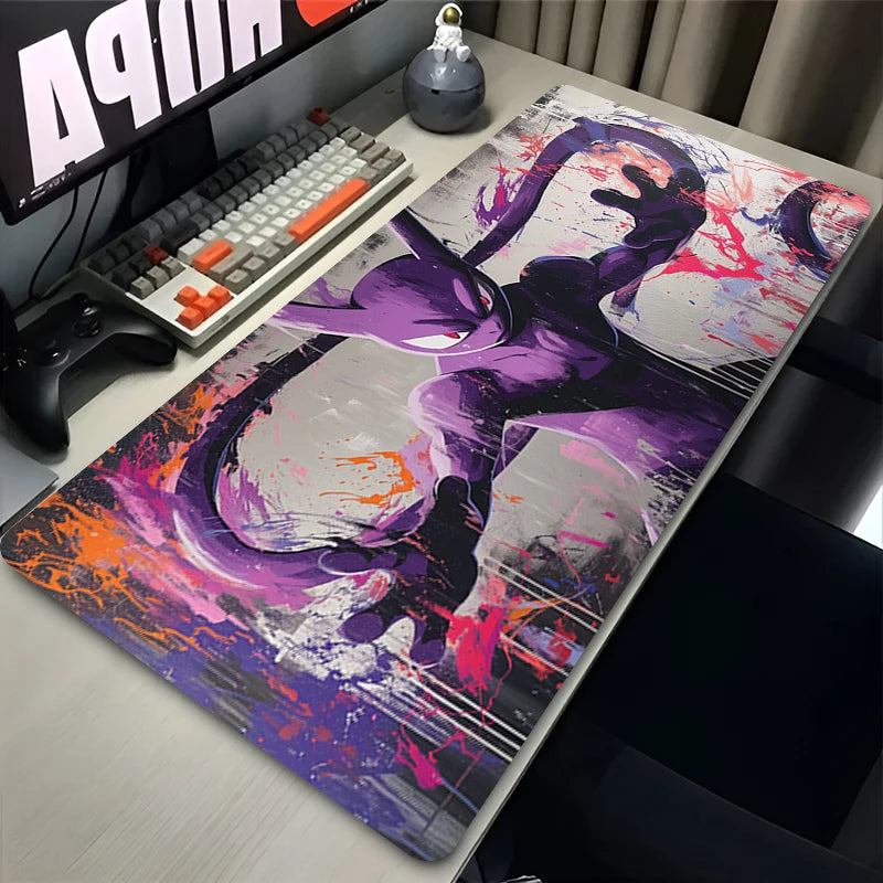 Purple Mouse Pad Large Gamer P-pokemon Mewtwo Keyboard Desk Mat XXL Carpet Rubber Tapis Souris PC Gaming Accessories Mousepad