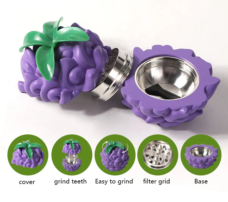 New Devil Fruit Cigarette Grinder Zinc Alloy 63-3 Layer Cigarette Crusher Multi Color Display Box Manufacturer Direct Sales