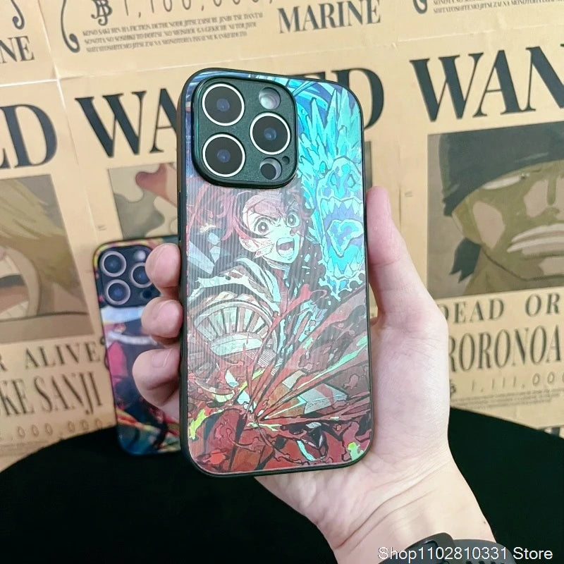 3D Grating Card Demon Slayer Tanjirou Phone Case for iPhone 11 12 13 14 15 16 17 Pro Max Plus Mini Air Zenitsu Nezuko Back Cover