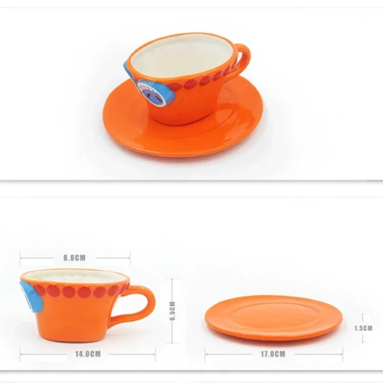 Anime Design Coffee Cup Luffy Eiss Sabo Creative Three Brothers Hat Shaped Ceramics Coffee Cup and Saucer Child's Birthday Gift