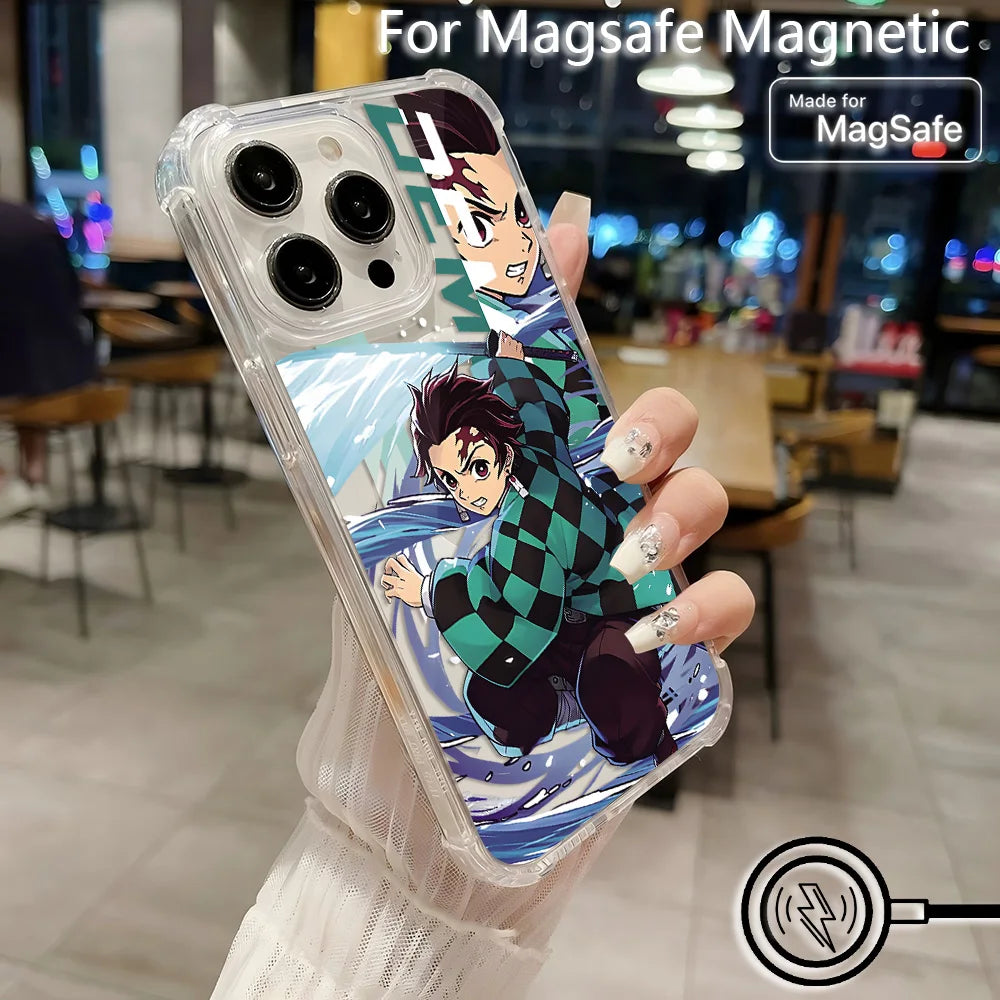 Anime Demons Slayers Magsafe Magnetic Phone Case for iPhone 16 15 14 13 12 11 8 7 Plus Mini Pro Max X XR Clear Anti Fall Cover