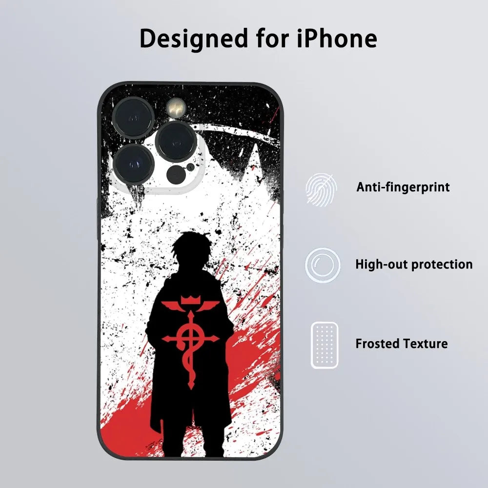 F-Fullmetal A-Alchemist Anime Phone Case For iPhone 15 14 13 12 11 Pro Xs Max Mini XR X 7 8 Plus Black Frosted Soft Shell Funda