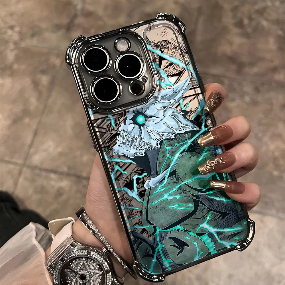 Plating Phone Case For Kaiju No 8 Kafkas iPhone 16e 16 15 14 13 12 11 Pro Max X XR XSMax 7 8 6 Plus Anti-Fall Airabag Back Cover